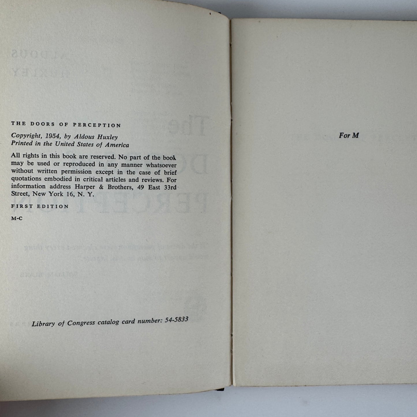 The Doors of Perception, Aldous Huxley, 1st US Edition, 1954 Hardcover