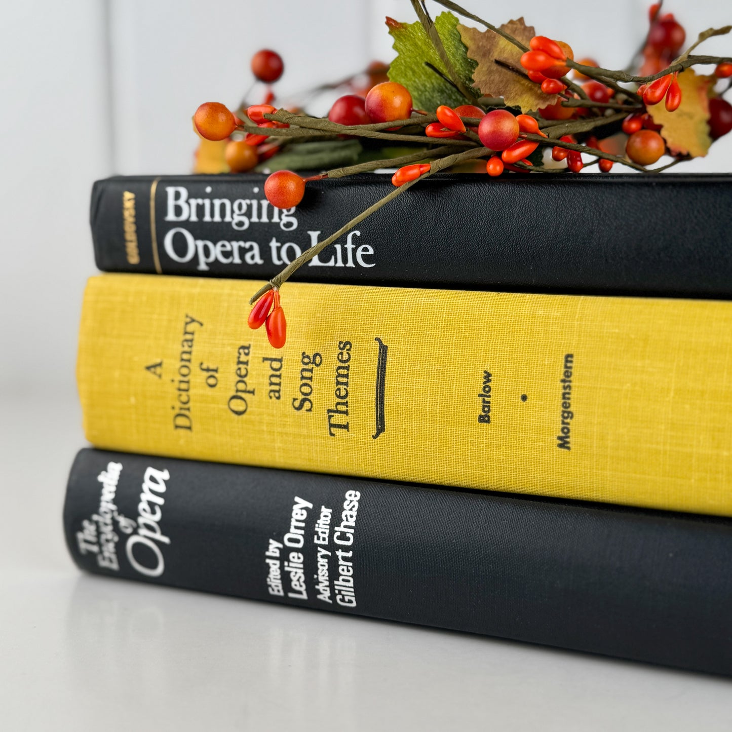 Vintage Black and Yellow Opera Book for Shelf Styling, Music Books