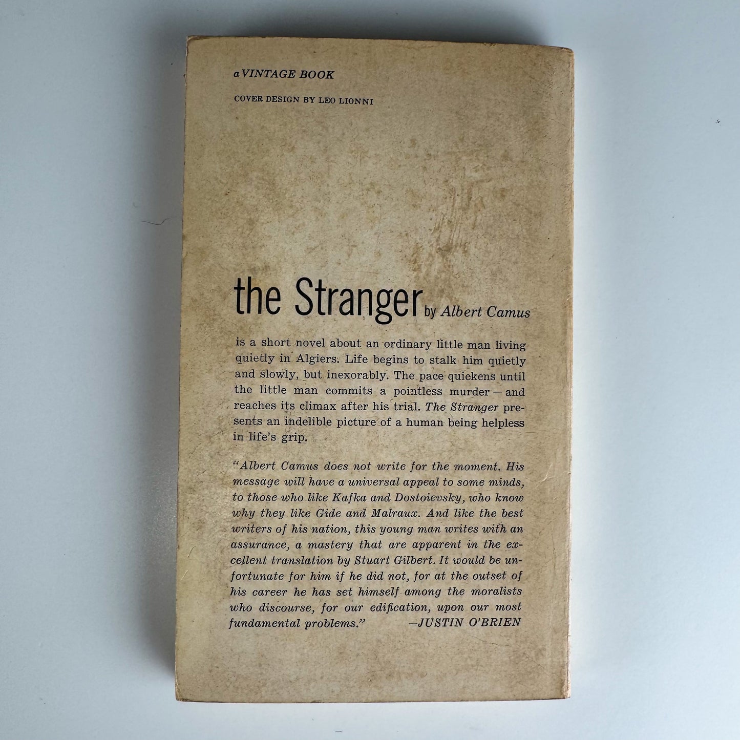 The Stranger, Albert Camus, A Vintage Book, V-2, 1946 Paperback