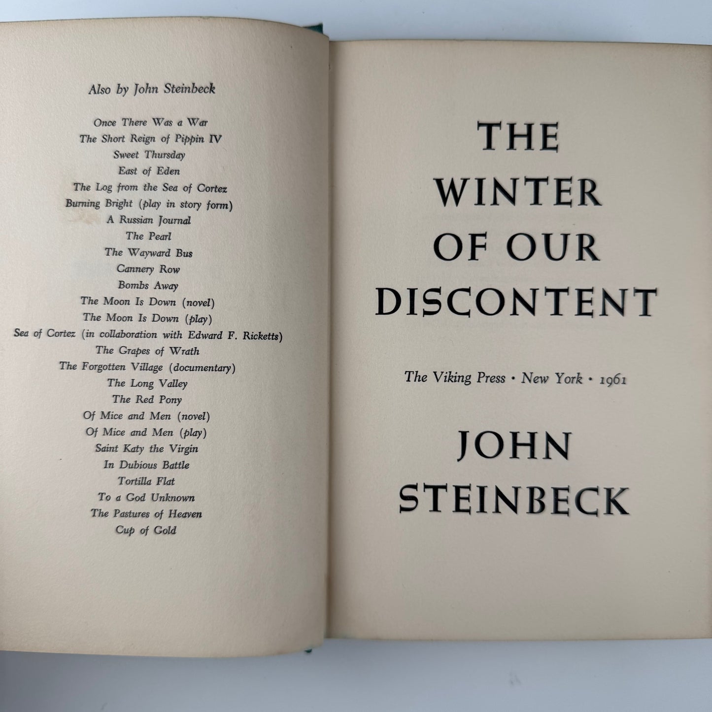 The Winter of Our Discontent, John Steinbeck, 1961 First Edition Hardcover with Dust Jacket