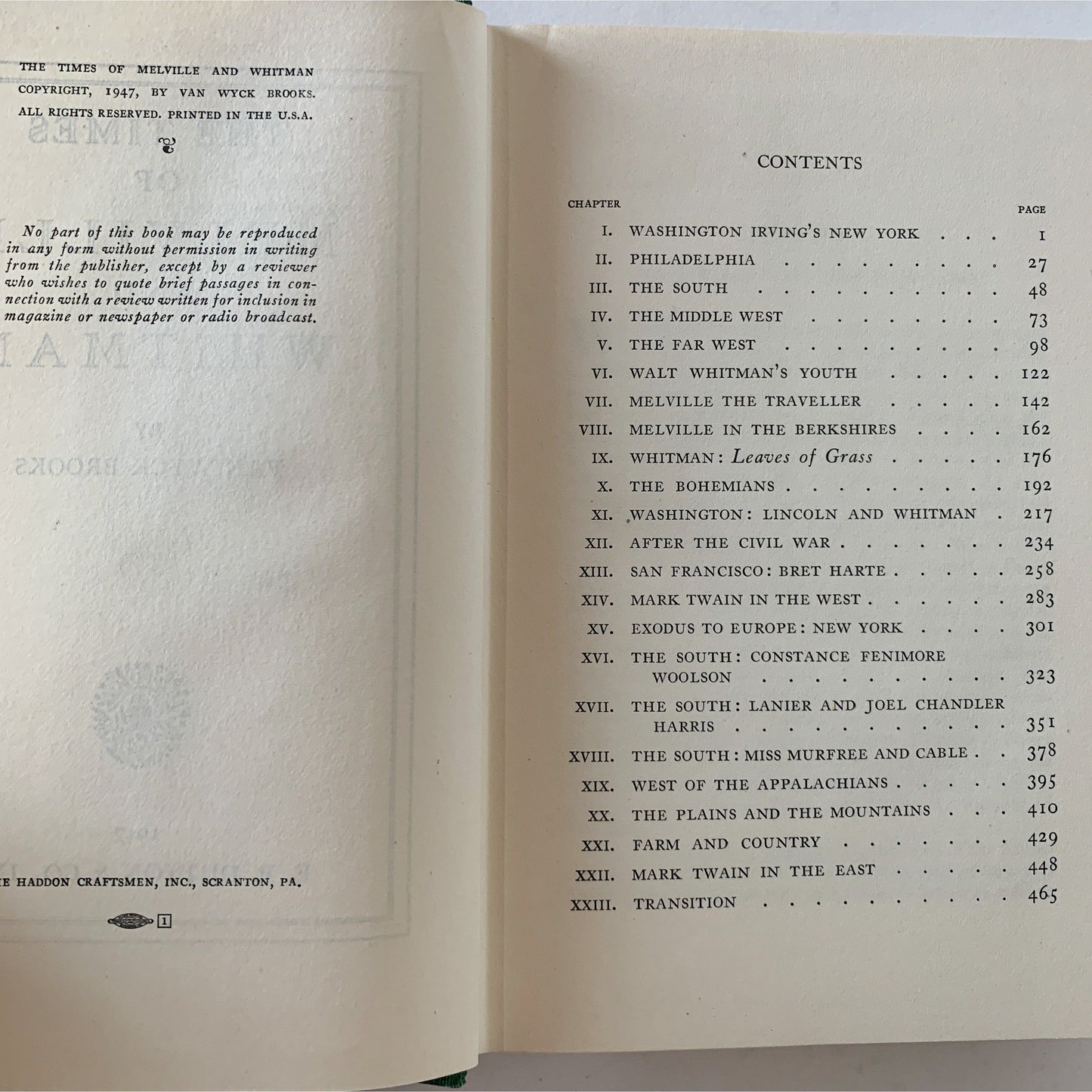 The Times of Melville and Whitman, 1947 First Edition Hardcover