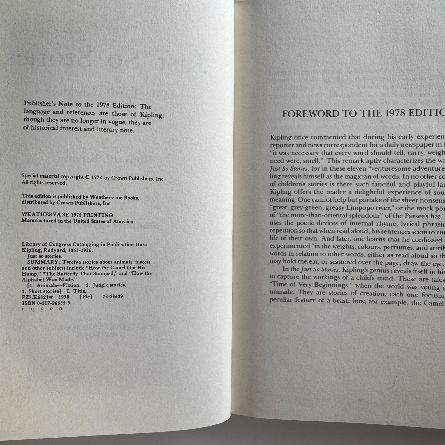 Just So Stories, Rudyard Kipling, 1978 Hardcover