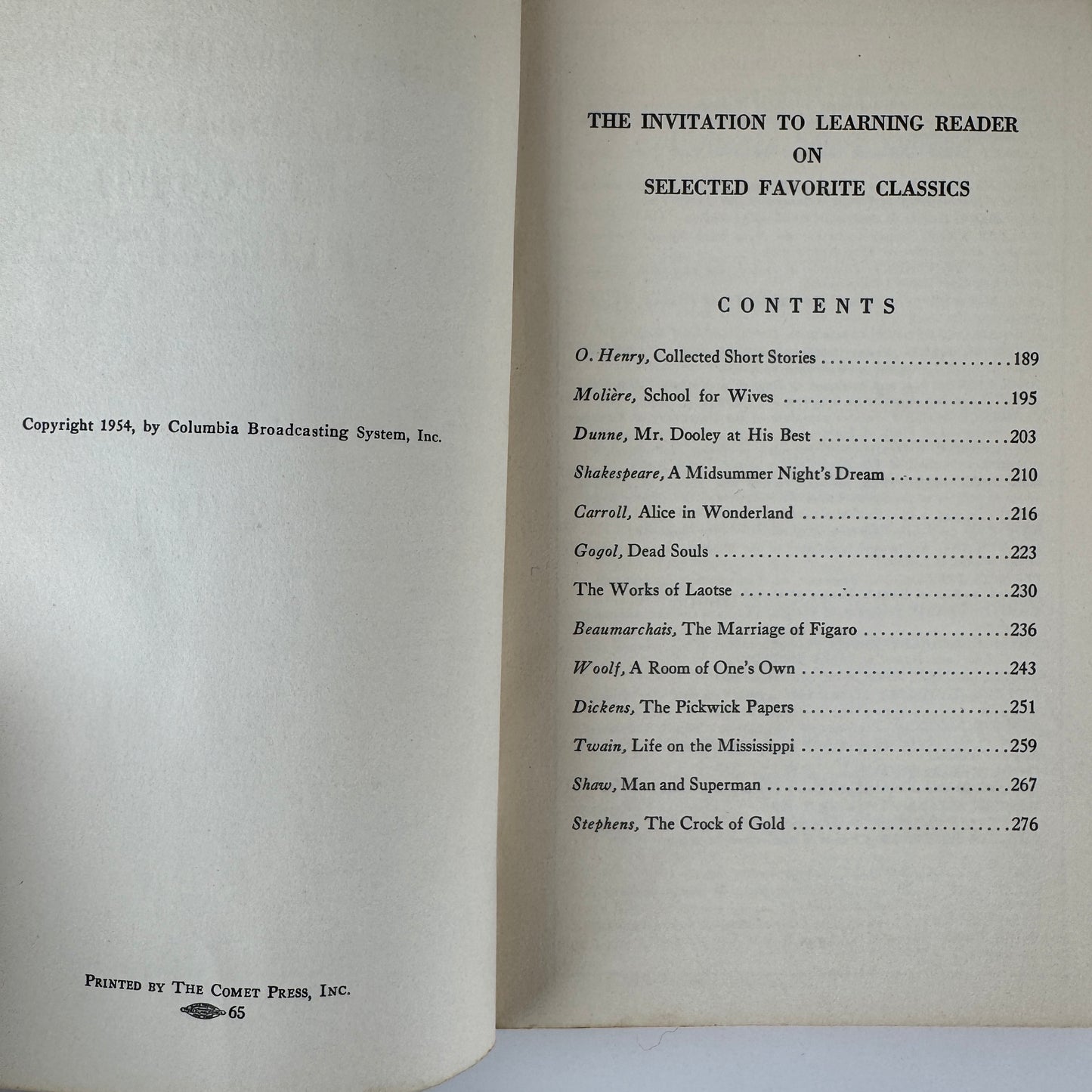 The Invitation to Learning Reader on Selected Favorite Classics, Vol. 4 No. 3, 1954