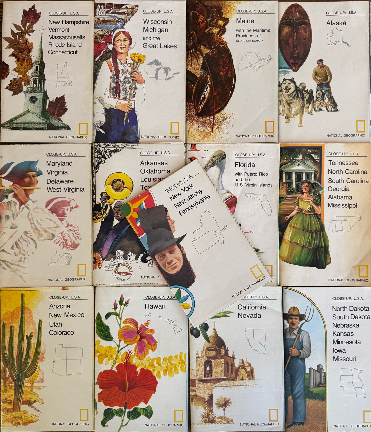 Vintage 1970s Close Up USA National Geographic Maps, Set of 15