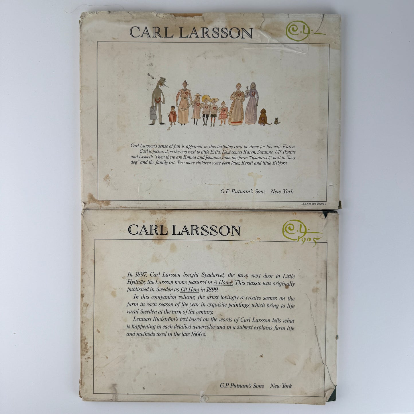 Set of 2 Carl Larrson Books: A Family and A Farm, Lennart Rudstrom, Vintage Hardcover