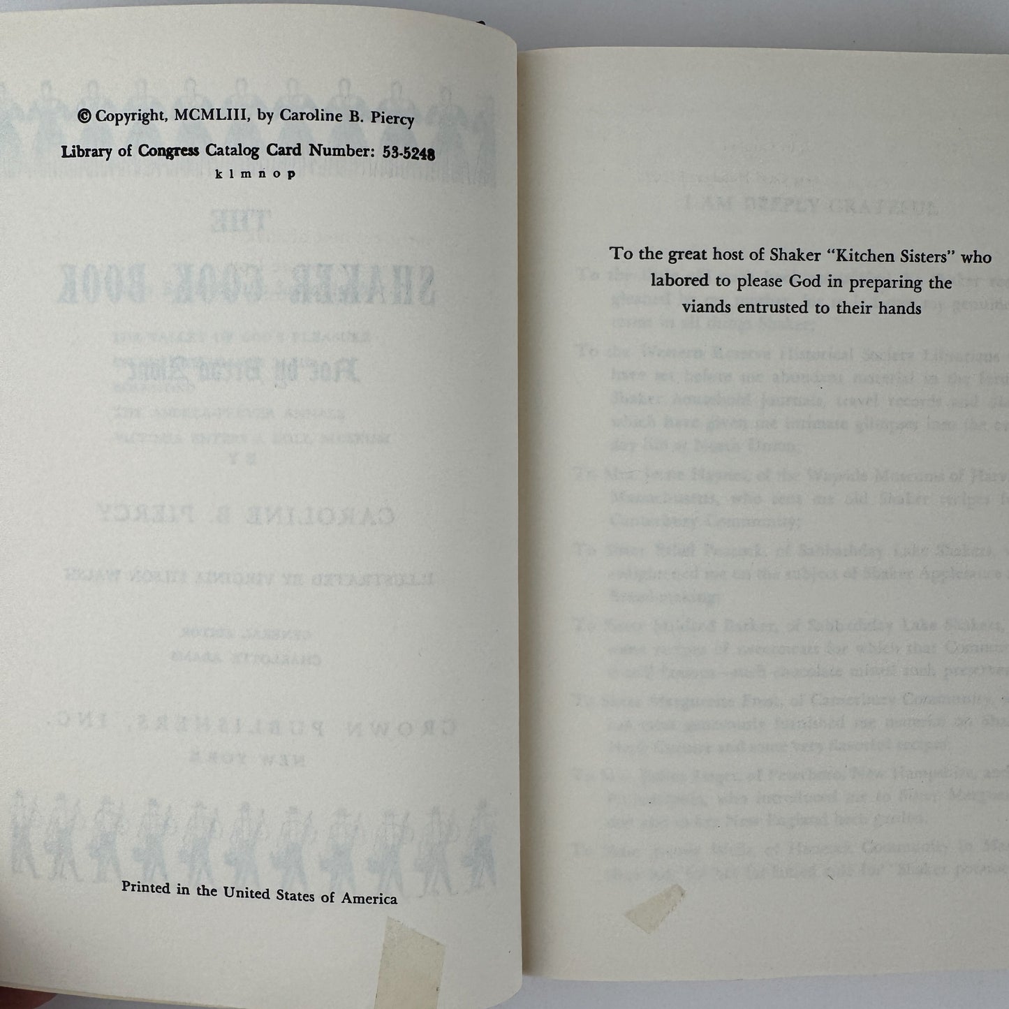 The Shaker Cook Book: Not By Bread Alone, Caroline Piercy, 1953 Vintage Hardcover