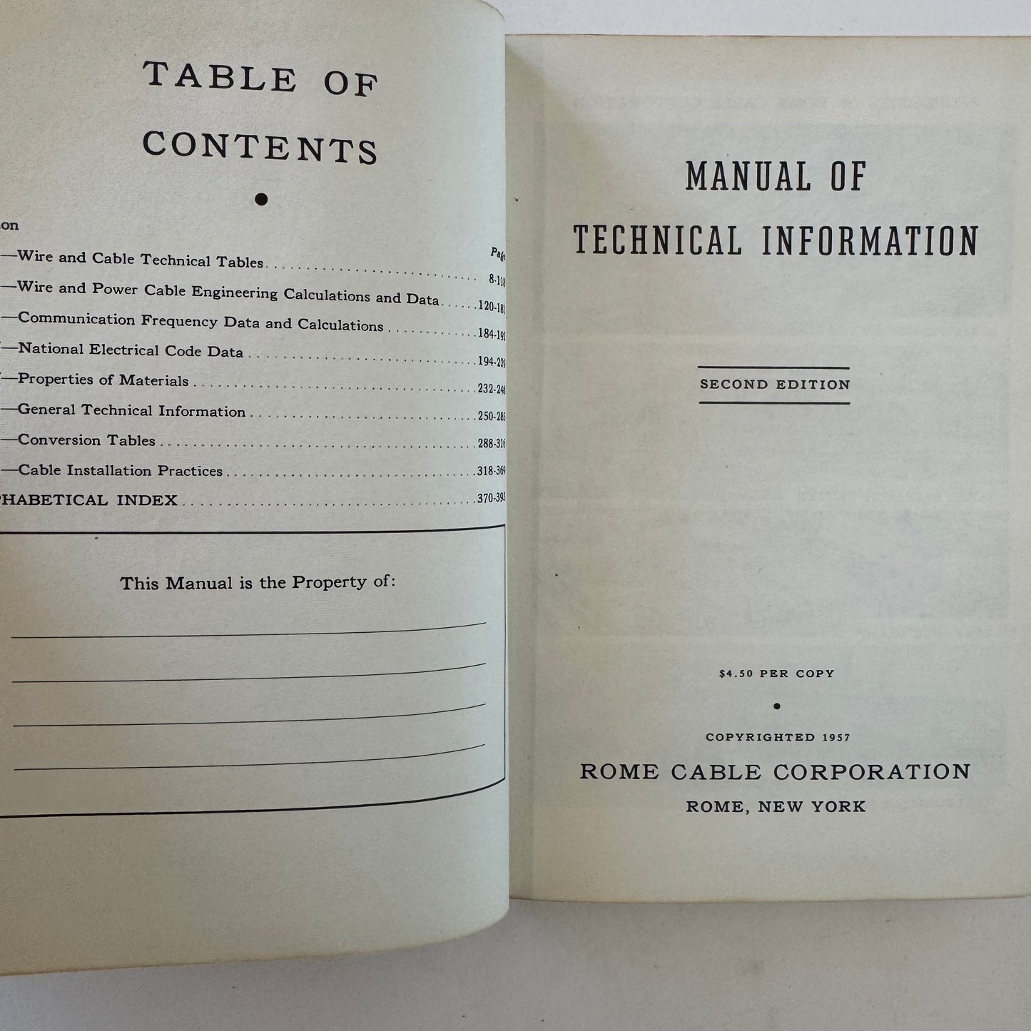 Rome Cable Manual of Technical Information, 2nd Edition, 1957 Illustrated