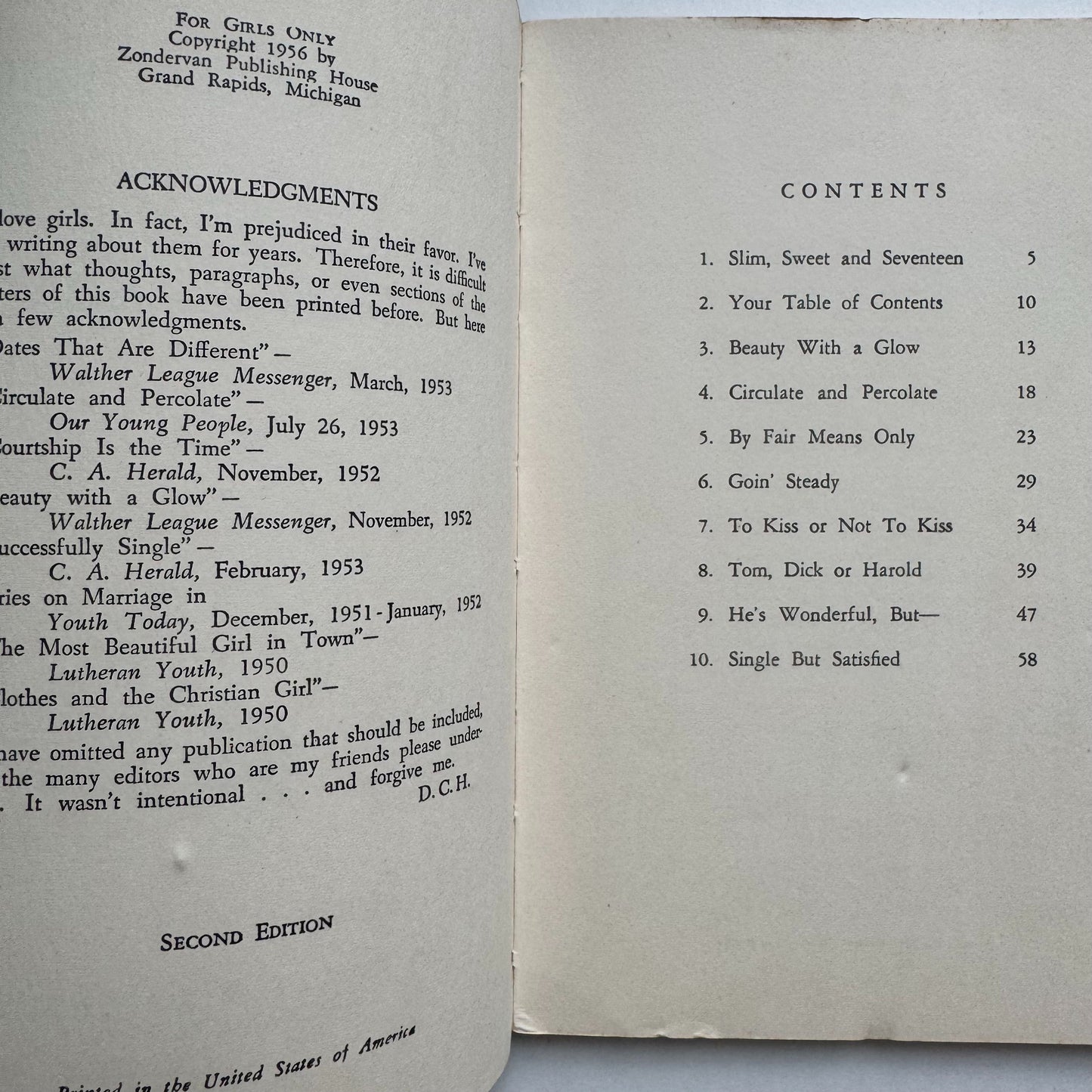 Just For Girls, 1956 Christian Dating and Etiquette Guide