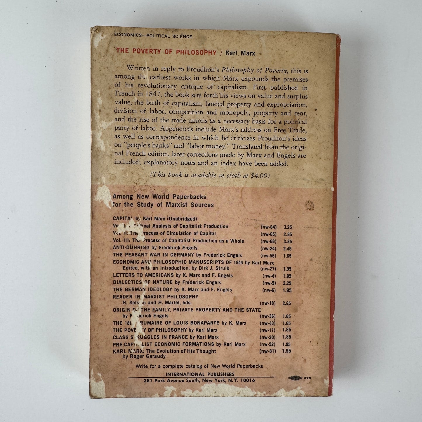 The Poverty of Philosophy — Karl Marx — Vintage Political Theory & Economics Book, 1969