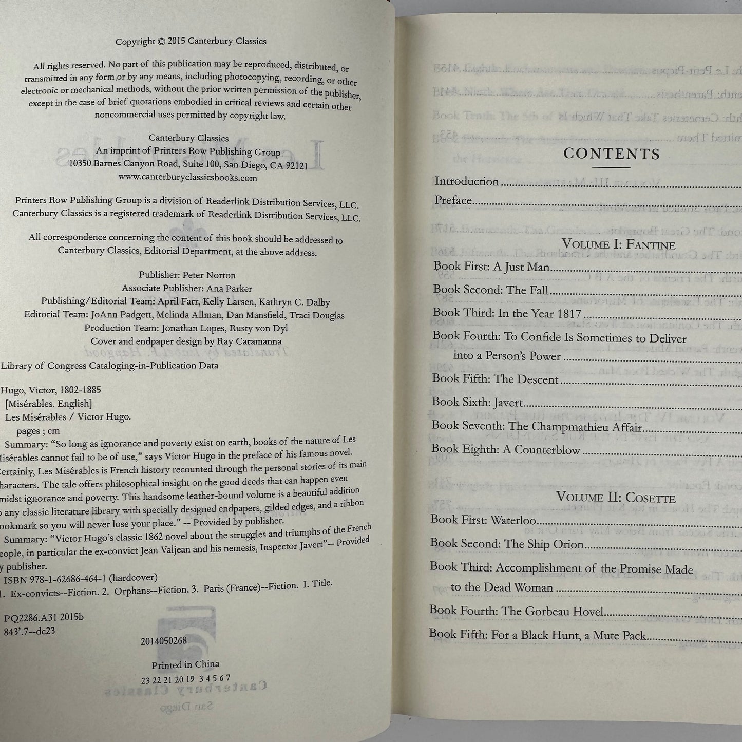 Les Miserables, Victor Hugo, Canterbury Classics Special Edition, Hardcover 2015