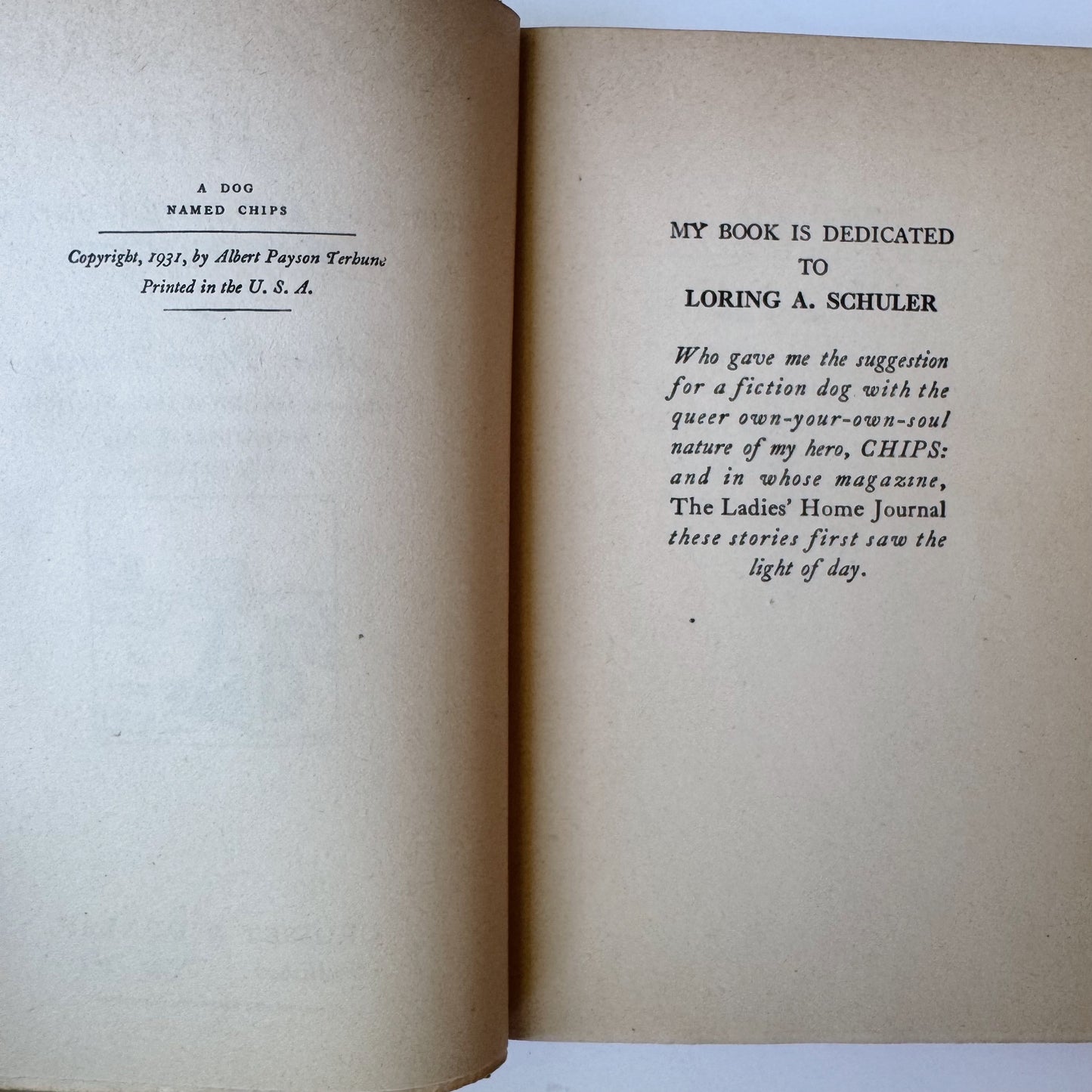 A Dog Named Chips, Albert Payson Terhune 1931 Hardcover