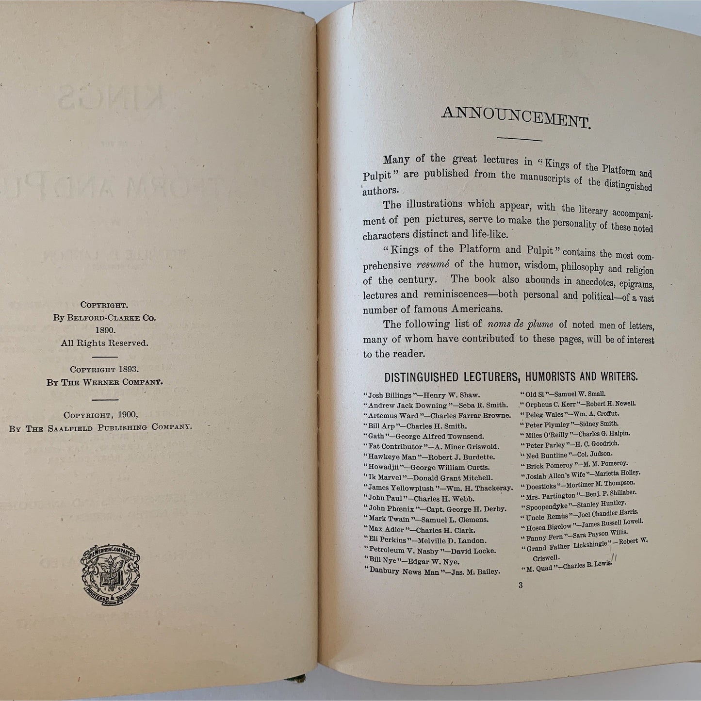 Kings of the Platform and Pulpit, 1901, Biographies, Reminiscences, and Lectures, Illustrated