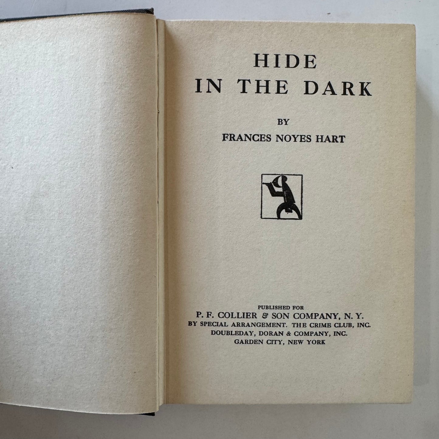 Hide in the Dark, The Crime Club, 1929 Hardcover, Frances Noyes Hart