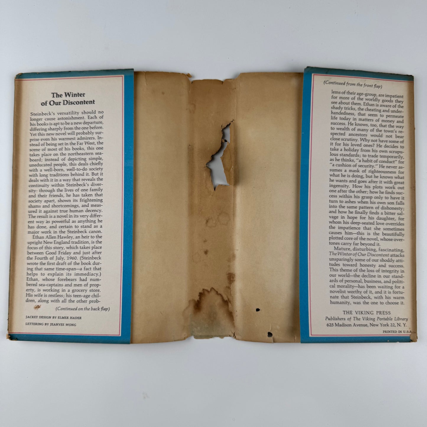 The Winter of Our Discontent, John Steinbeck, 1961 First Edition Hardcover with Dust Jacket