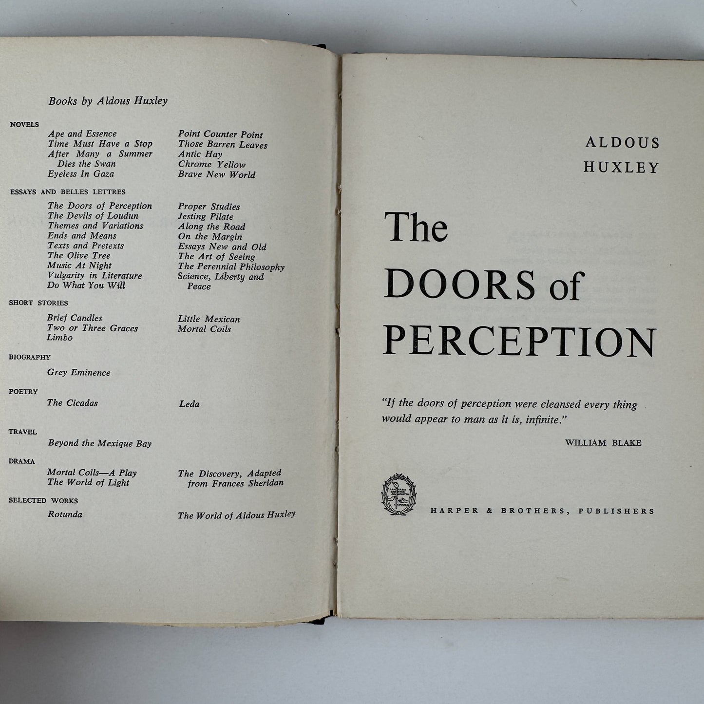 The Doors of Perception, Aldous Huxley, 1st US Edition, 1954 Hardcover