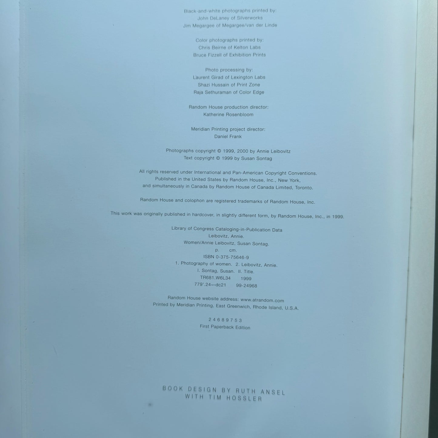 Annie Leibovitz, Susan Sontag: Women, Softcover Photography Book