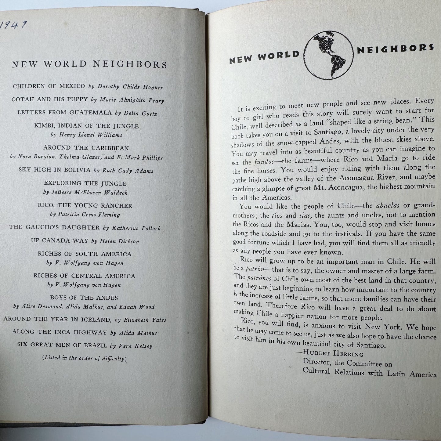 Rico the Young Rancher, New World Neighbors, Kids Book, Chile, 1942