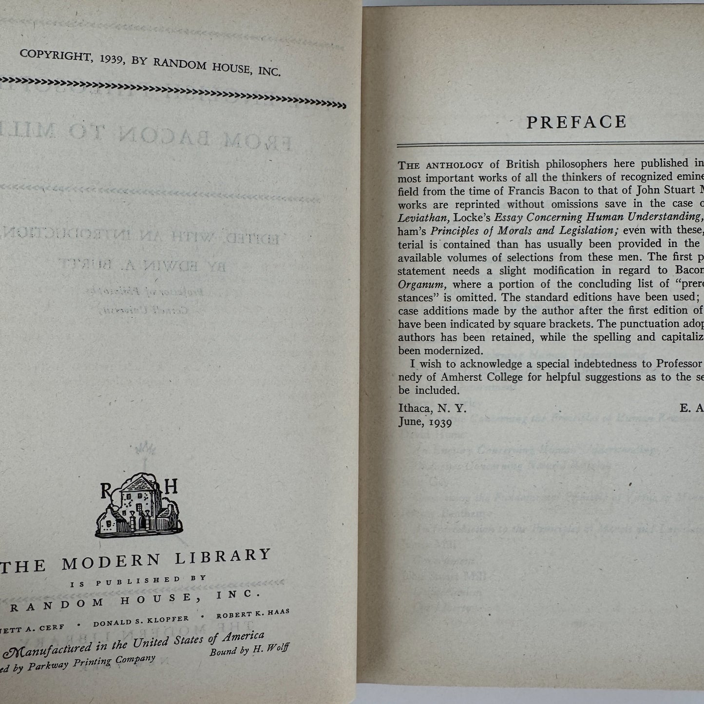The English Philosophers — Modern Library Giant 1939 — Vintage Philosophy Anthology Hardcover