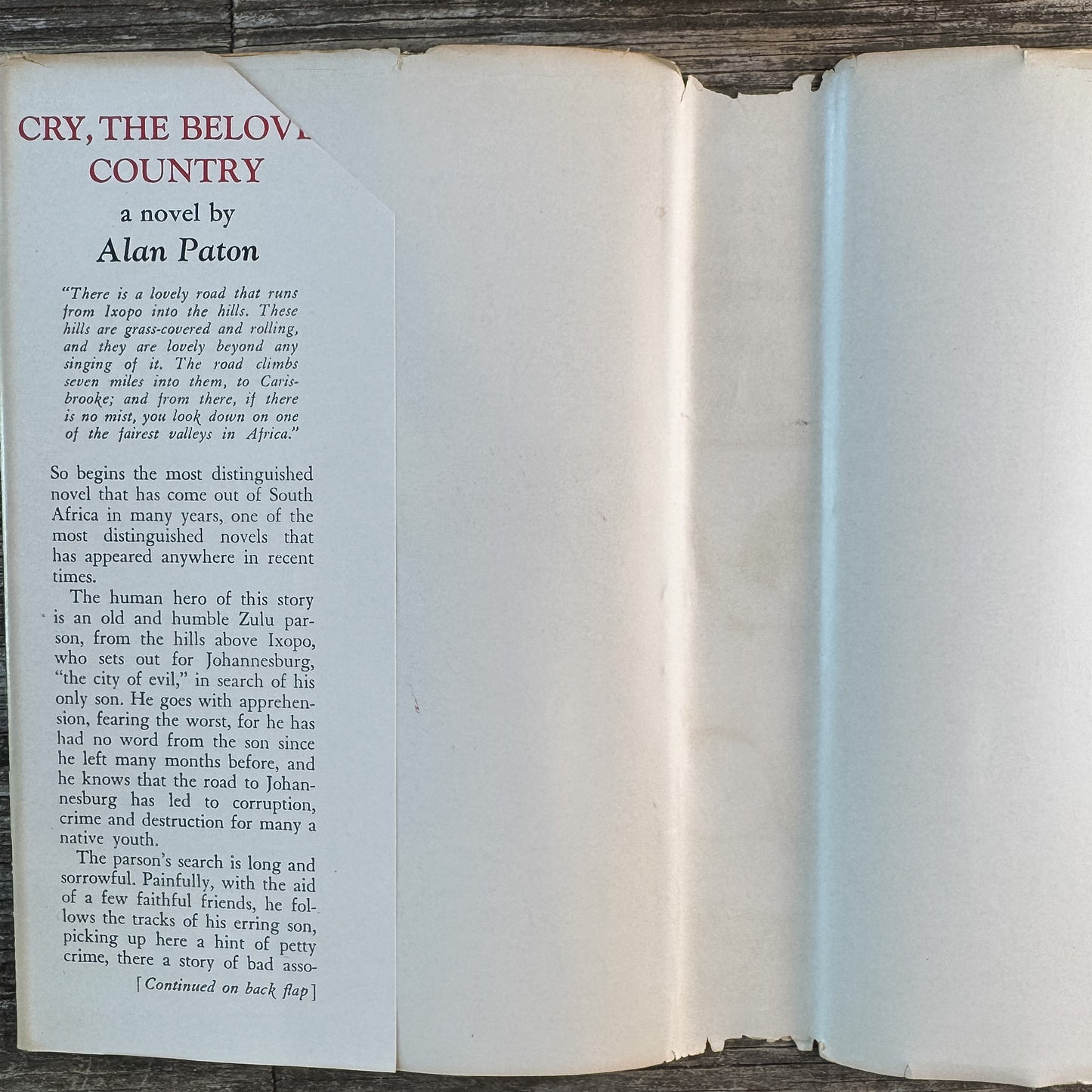 Cry, the Beloved Country, Alan Paton, 1948, Book of the Month Club Edition