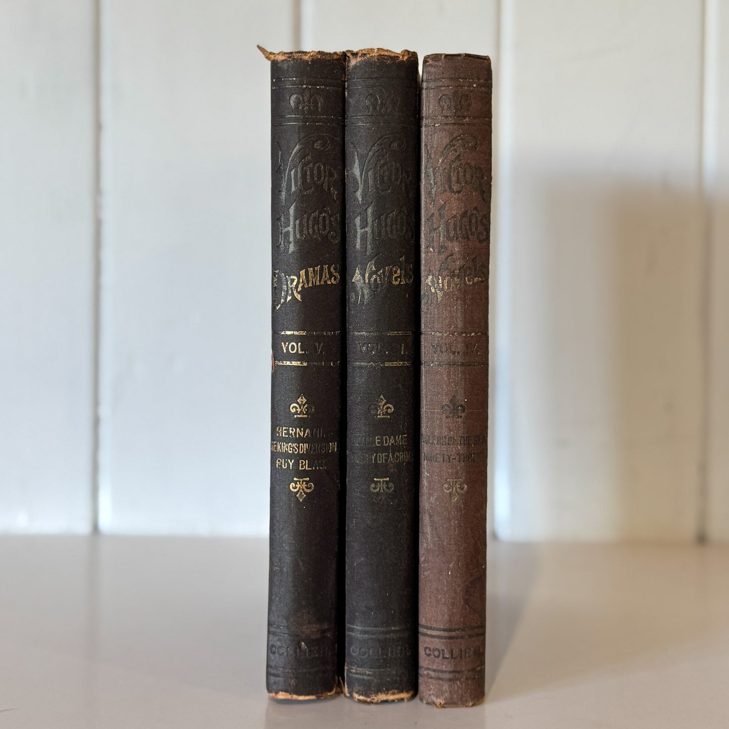 The Works of Victor Hugo, Illustrated, Partial Set, Antique Collier Brown Oversized Hardcovers