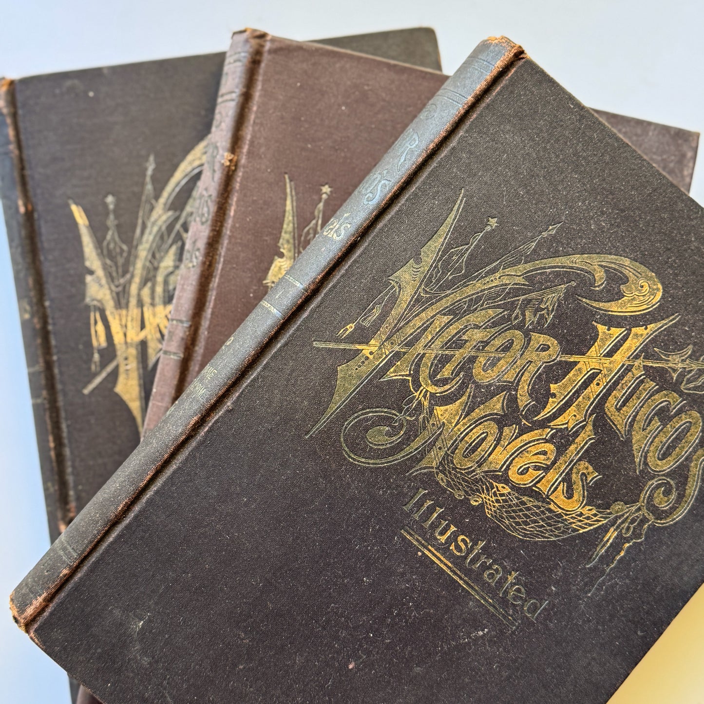 The Works of Victor Hugo, Illustrated, Partial Set, Antique Collier Brown Oversized Hardcovers