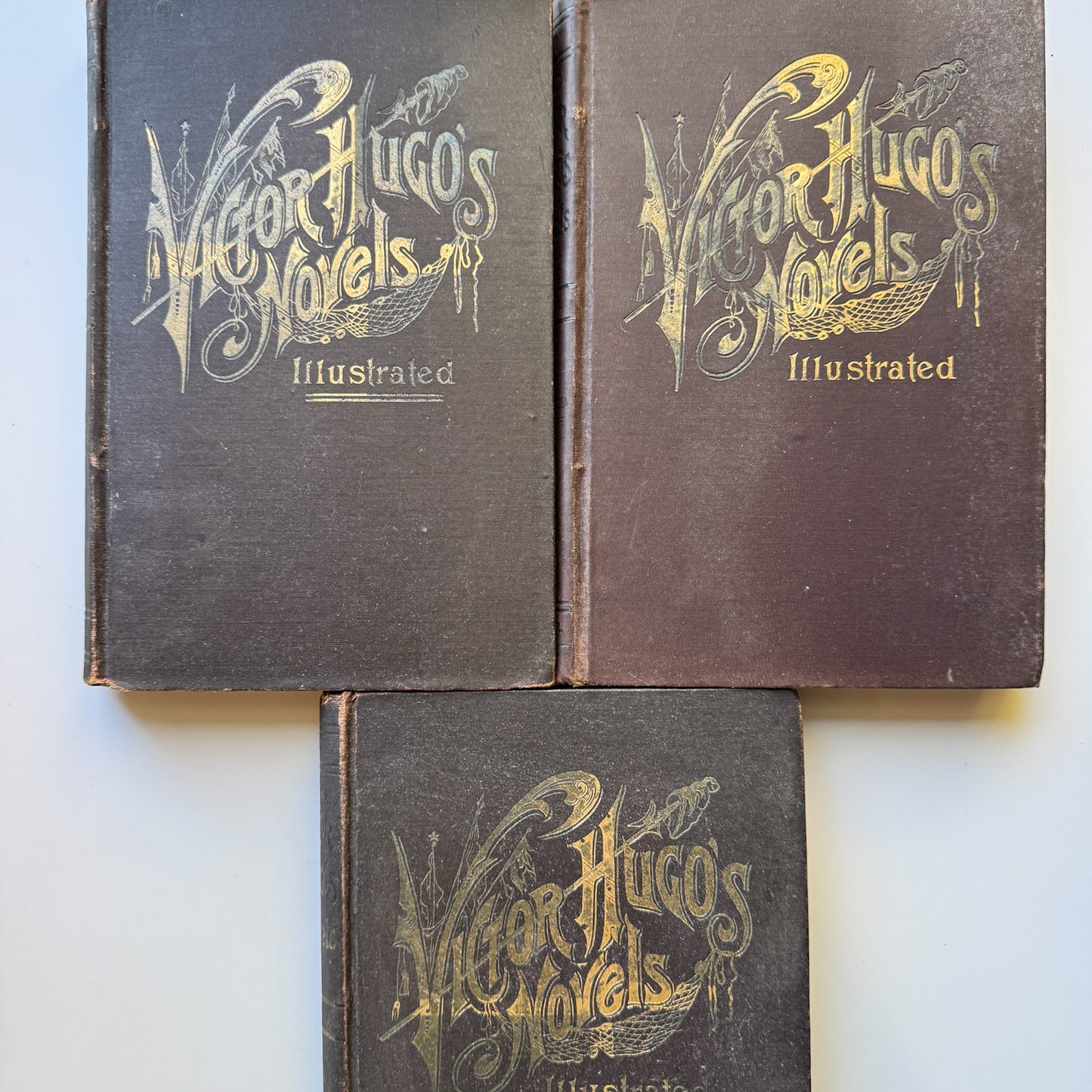 The Works of Victor Hugo, Illustrated, Partial Set, Antique Collier Brown Oversized Hardcovers