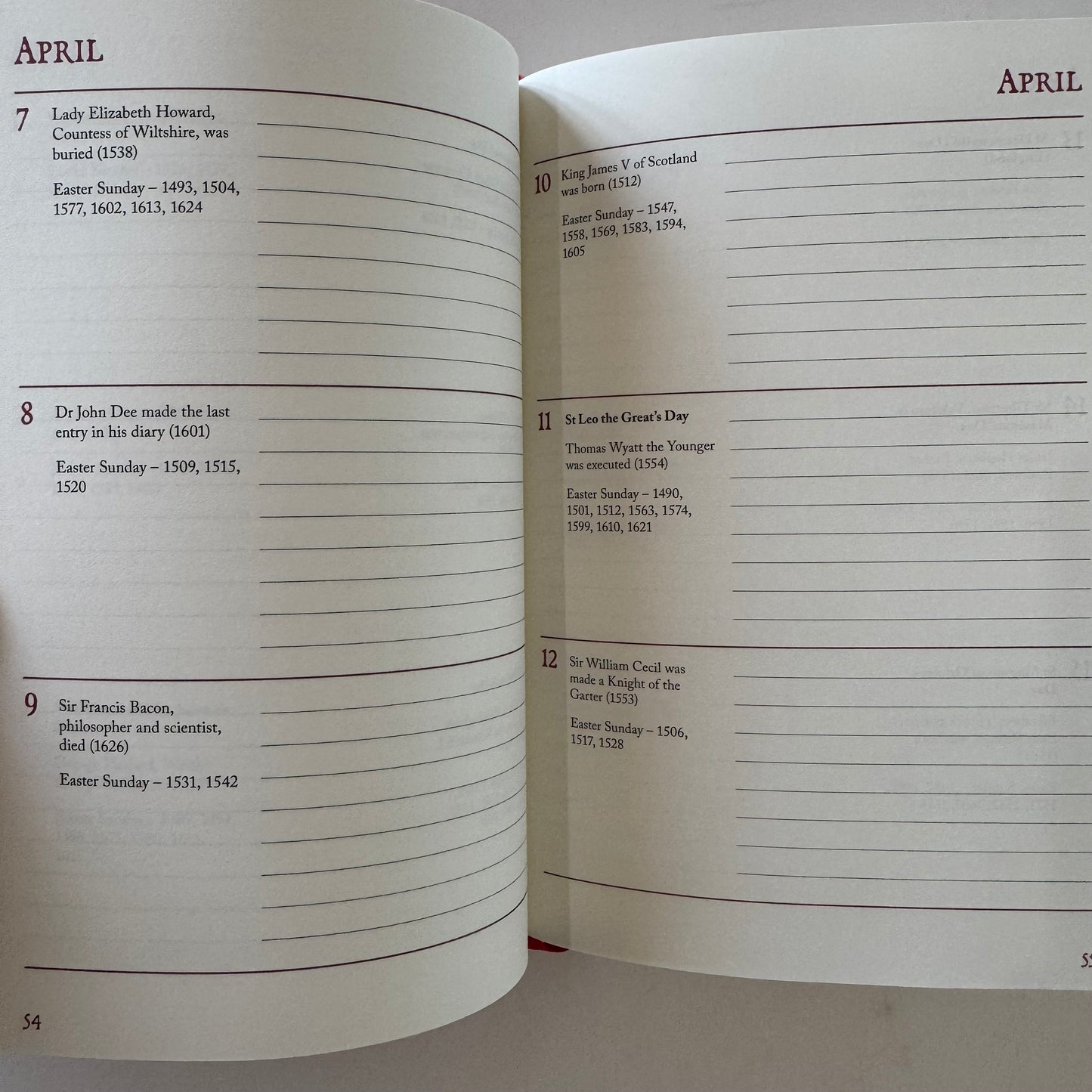 Tudor Book of Days, Tudor Times, 2017 Day Calendar Unussed