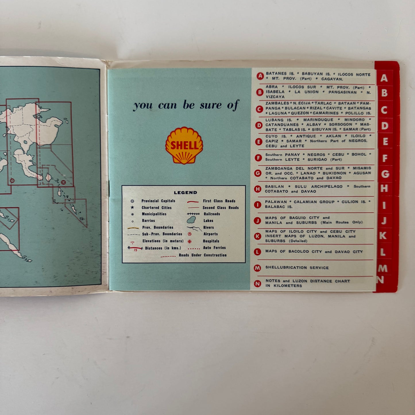 Vintage Road Map of the Philippines, Shell Company, Booklet in Envelope, 1957