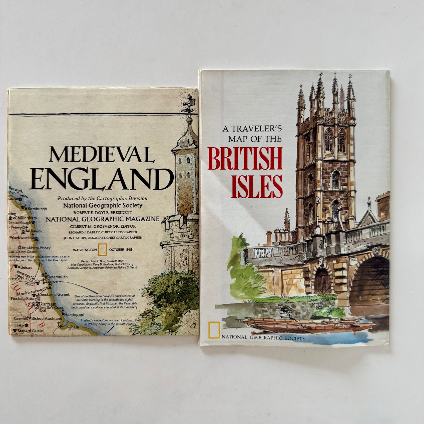 Vintage National Geographic Maps of Medieval England and British Isles