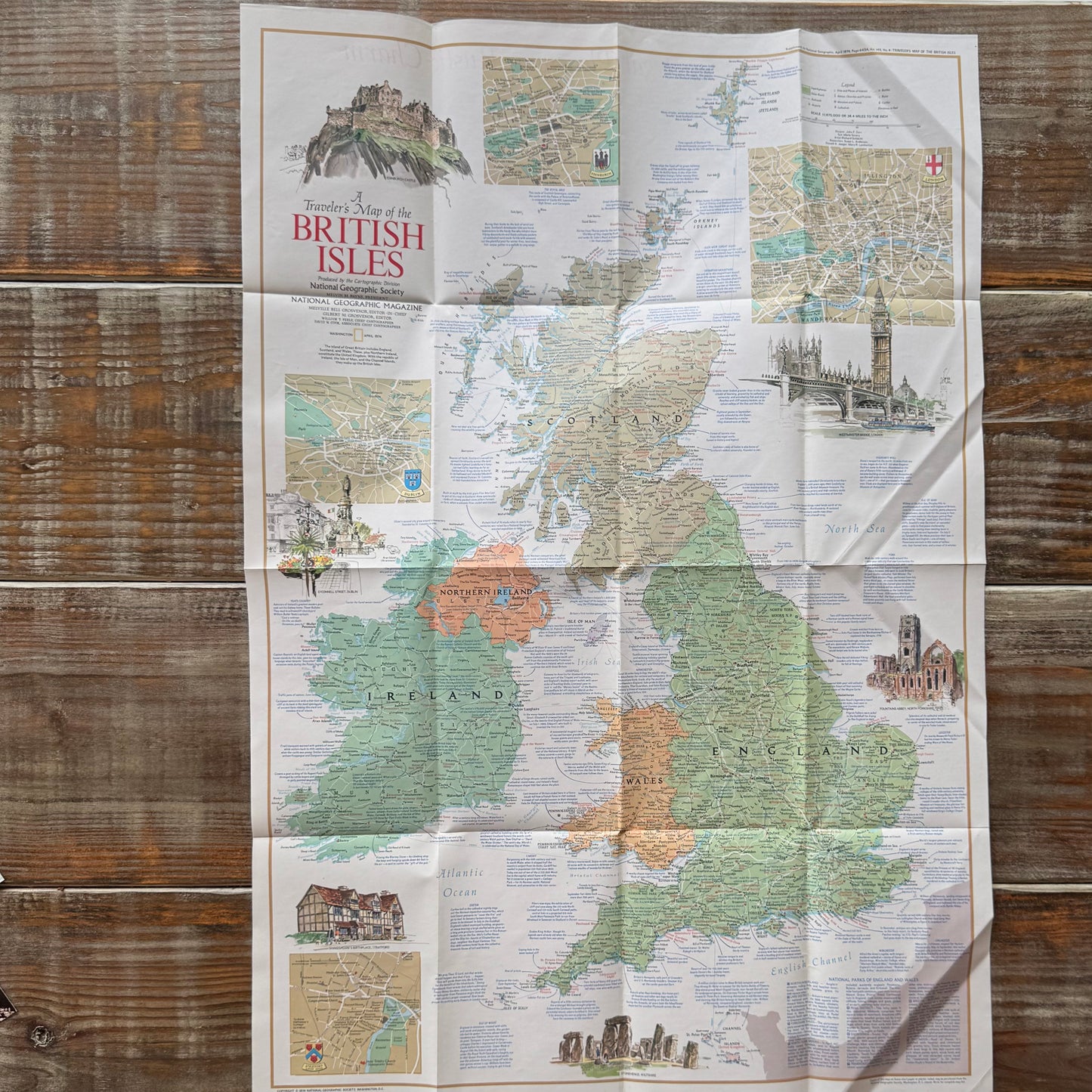 Vintage National Geographic Maps of Medieval England and British Isles