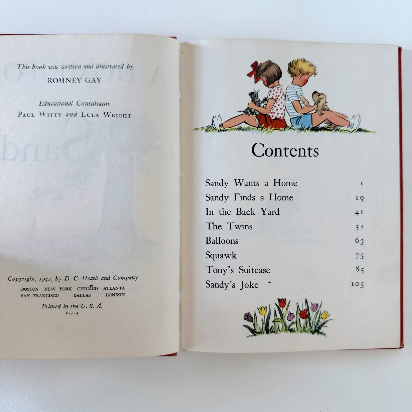 A Home For Sandy, Reading For Interest Series, Early Reader, 1942 - Pretty Old Books