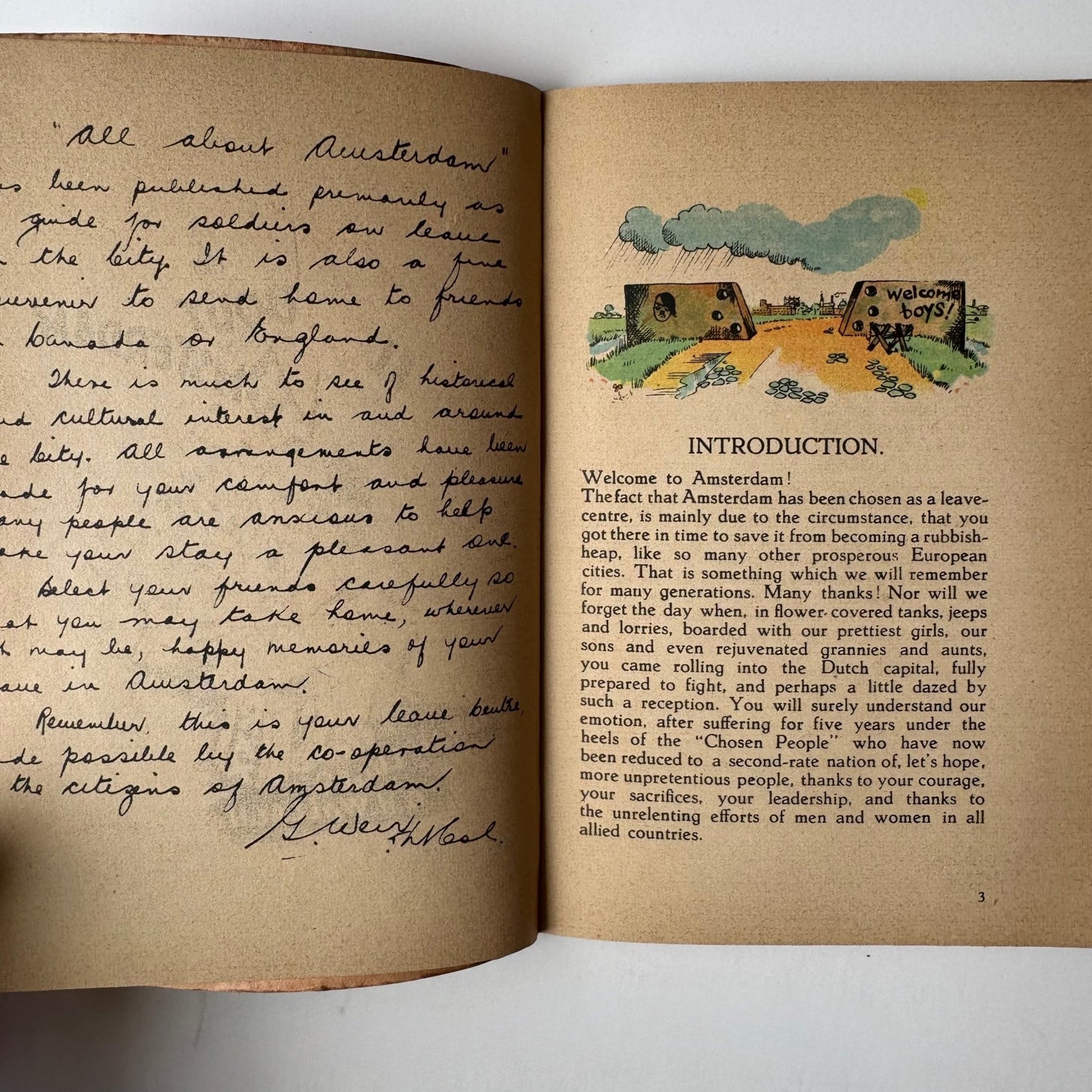 All About Amsterdam, 1945 Soldiers' Travel Guide With Map, WWII - Pretty Old Books