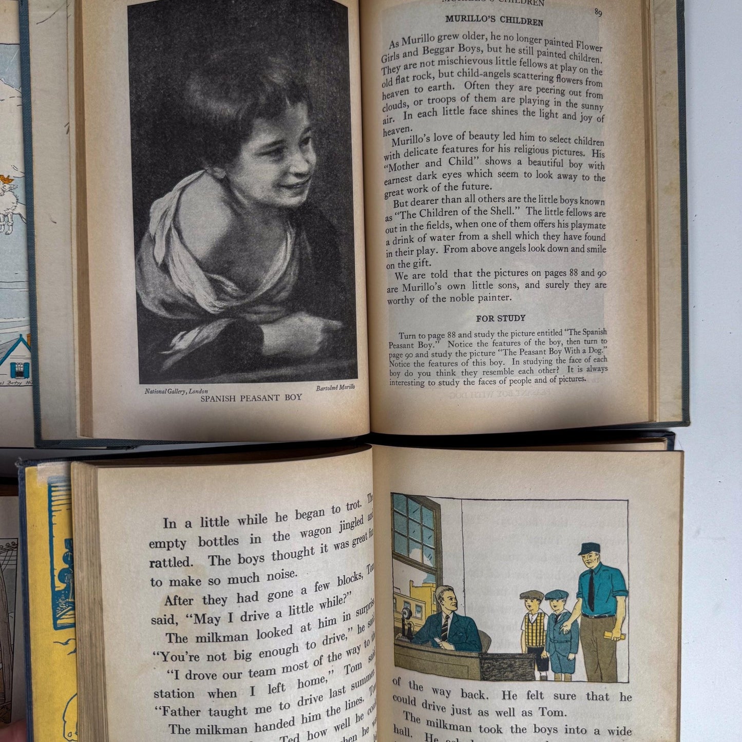Antique Blue School Book Bundle, 1920s and 1930s Early Readers and Primers, School Shelf Styling - Pretty Old Books