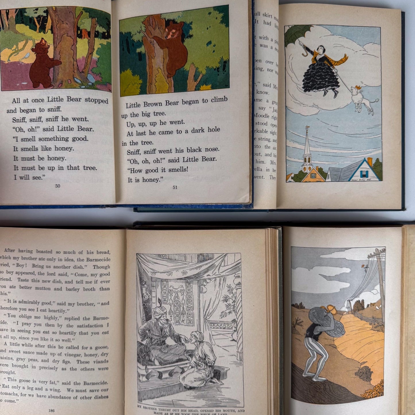 Antique Blue School Book Bundle, 1920s and 1930s Early Readers and Primers, School Shelf Styling - Pretty Old Books