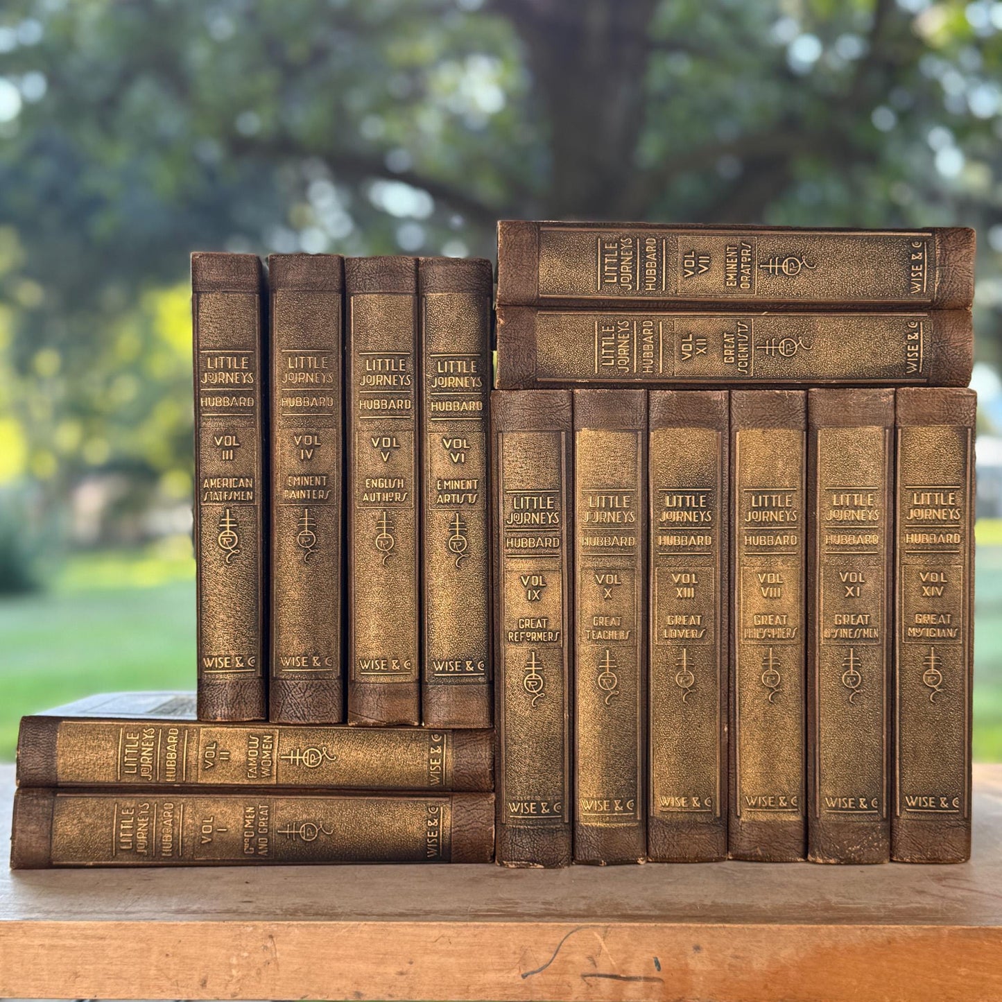 Antique Brown and Copper Book Set, Little Journeys to the Homes of the Great, 1928 Biographies - Pretty Old Books