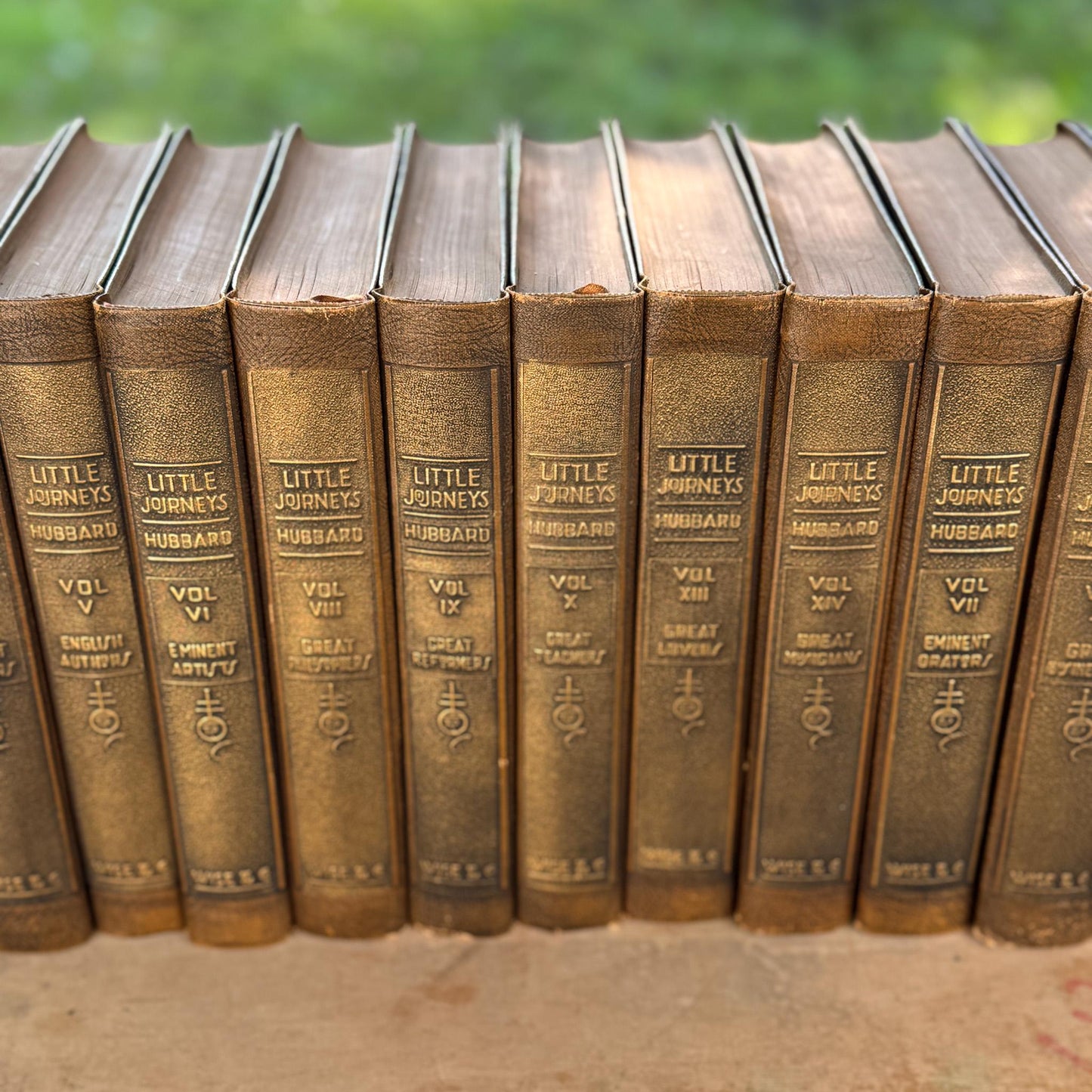 Antique Brown and Copper Book Set, Little Journeys to the Homes of the Great, 1928 Biographies - Pretty Old Books