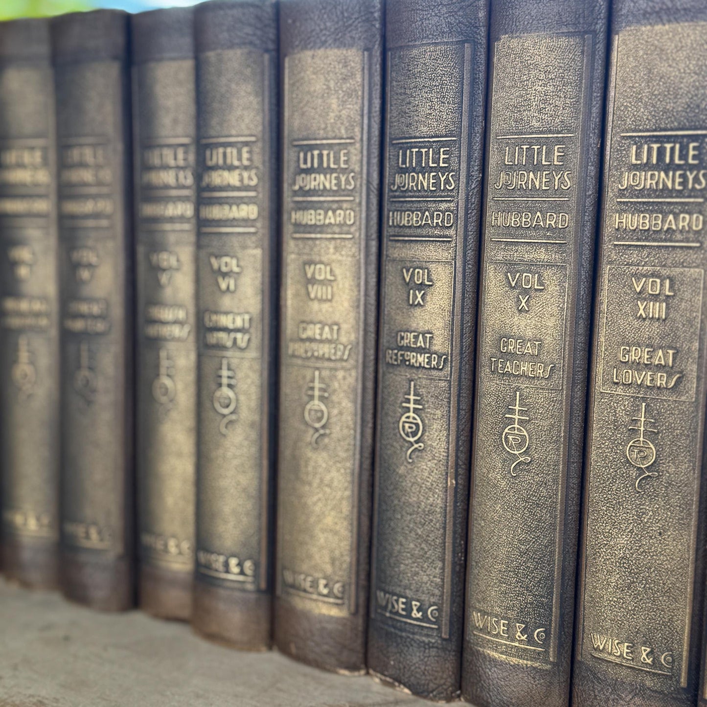 Antique Brown and Copper Book Set, Little Journeys to the Homes of the Great, 1928 Biographies - Pretty Old Books
