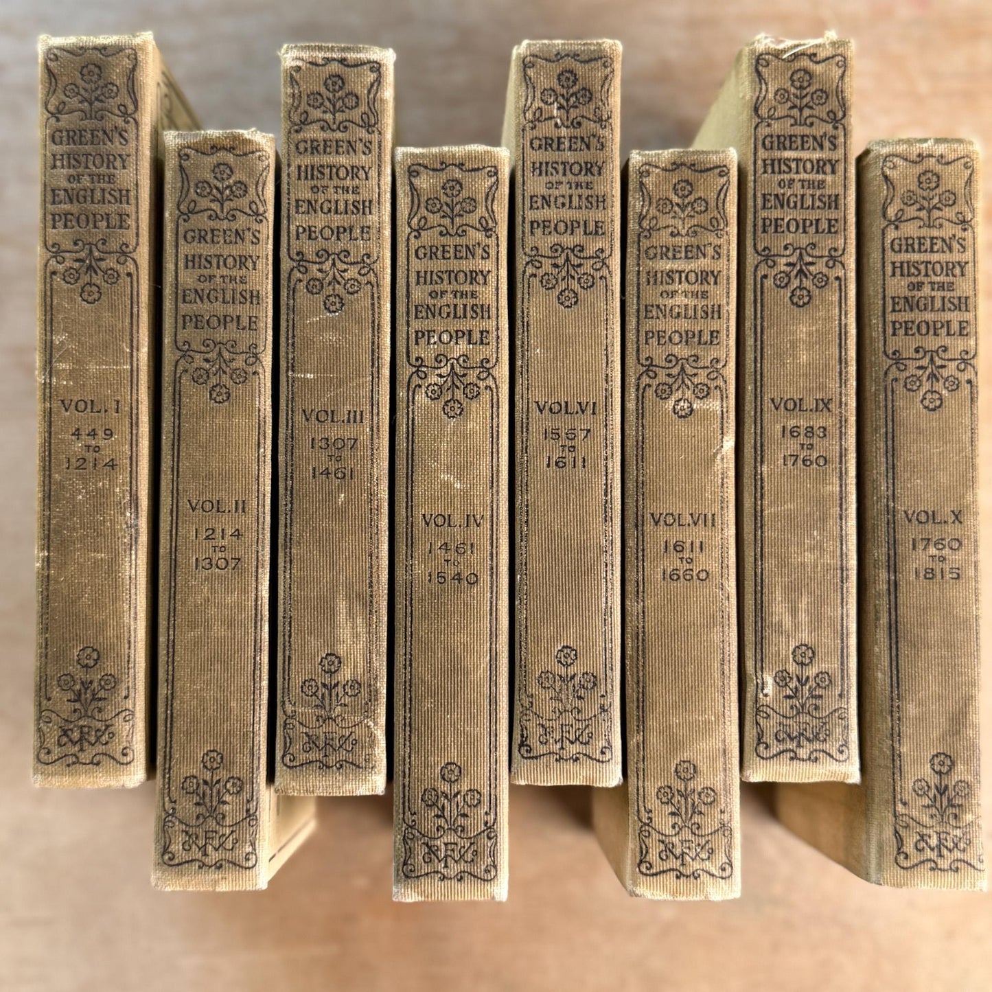 Antique Mini Beige Neutral Book Set, Green’s History of the English People - Pretty Old Books