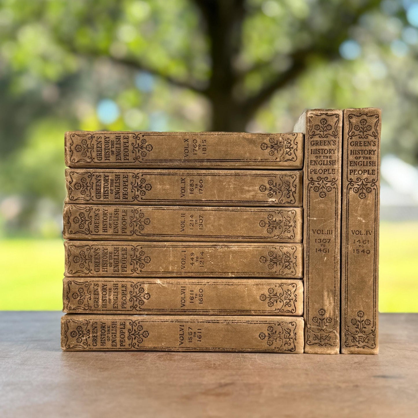 Antique Mini Beige Neutral Book Set, Green’s History of the English People - Pretty Old Books