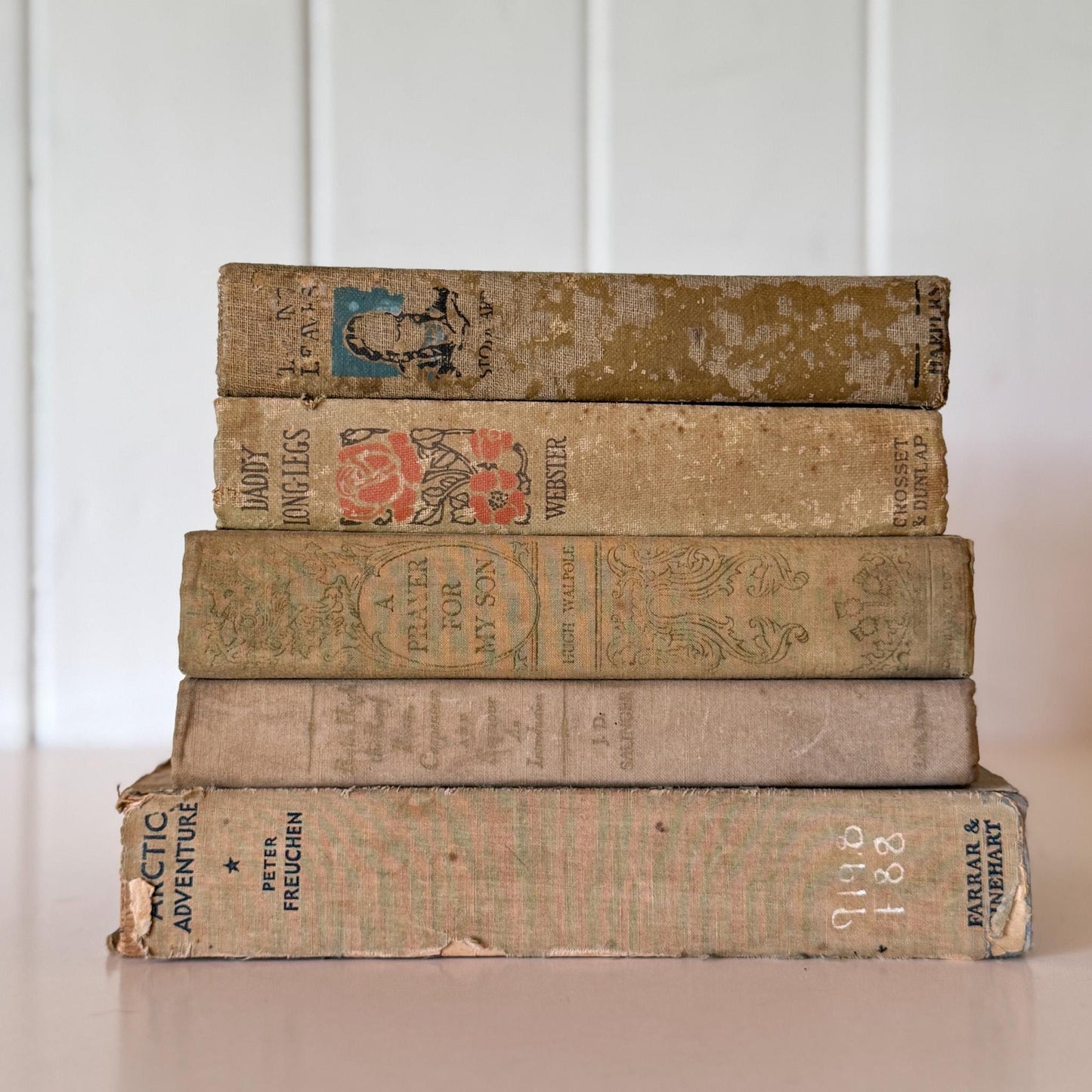 Antique Neutral Tan Book Bundle, Books by Color, Shabby Distressed Book Set - Pretty Old Books