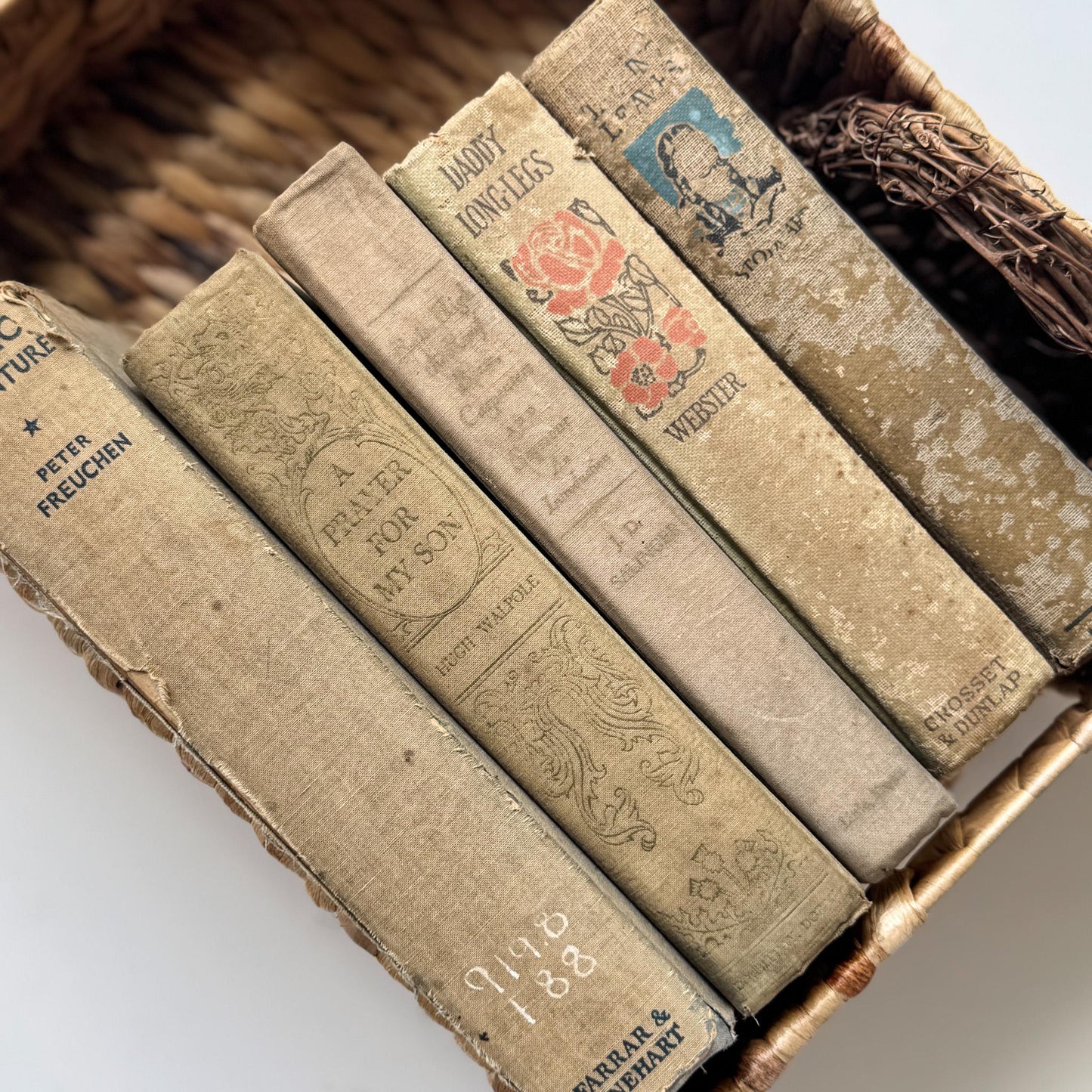 Antique Neutral Tan Book Bundle, Books by Color, Shabby Distressed Book Set - Pretty Old Books
