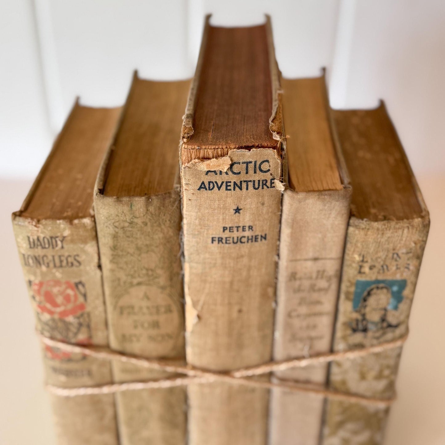 Antique Neutral Tan Book Bundle, Books by Color, Shabby Distressed Book Set - Pretty Old Books