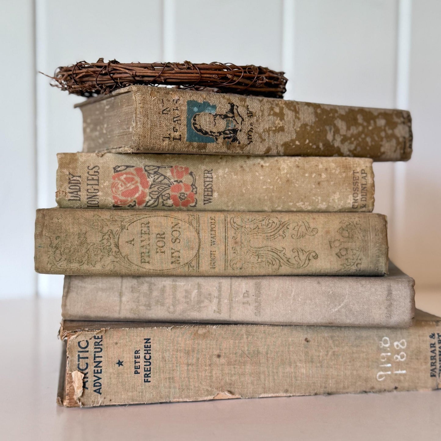 Antique Neutral Tan Book Bundle, Books by Color, Shabby Distressed Book Set - Pretty Old Books