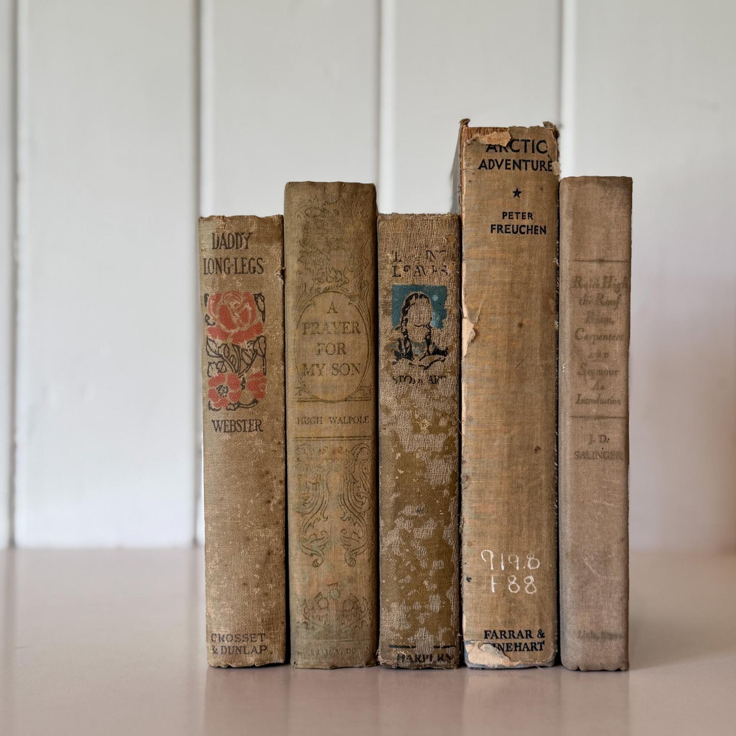 Antique Neutral Tan Book Bundle, Books by Color, Shabby Distressed Book Set - Pretty Old Books