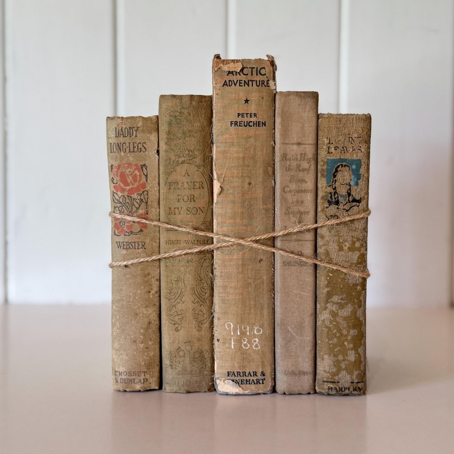 Antique Neutral Tan Book Bundle, Books by Color, Shabby Distressed Book Set - Pretty Old Books