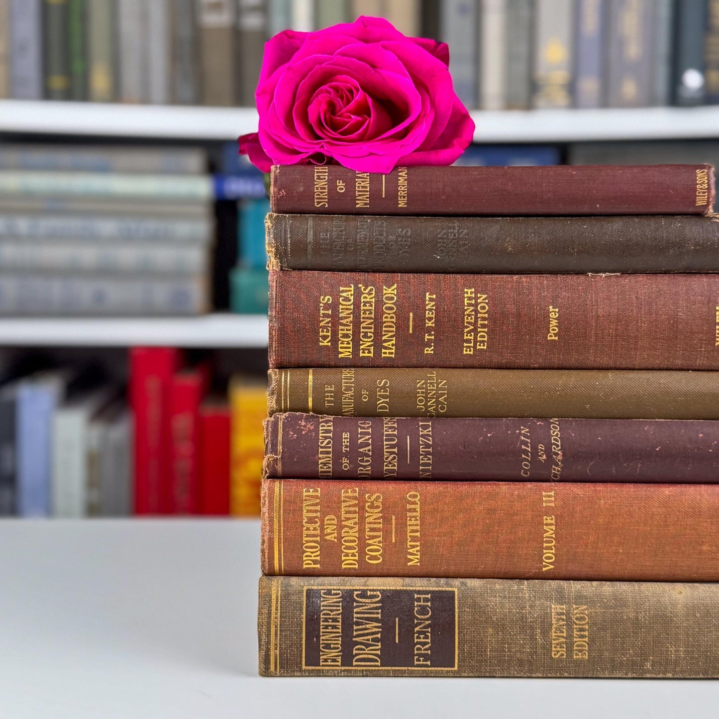 Antique Red and Copper School Book Bundle for Shelf Styling - Pretty Old Books