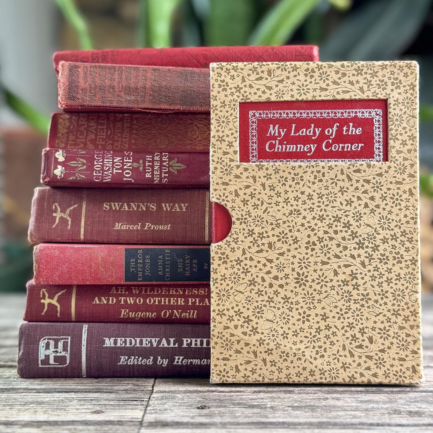 Antique Red Mini Book Bundle, English Literature and Poetry, Shabby Distressed Small Books - Pretty Old Books