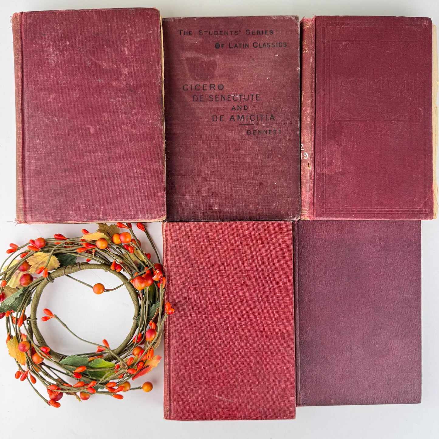 Antique Red Small Book Bundle for Literary Decor - Pretty Old Books