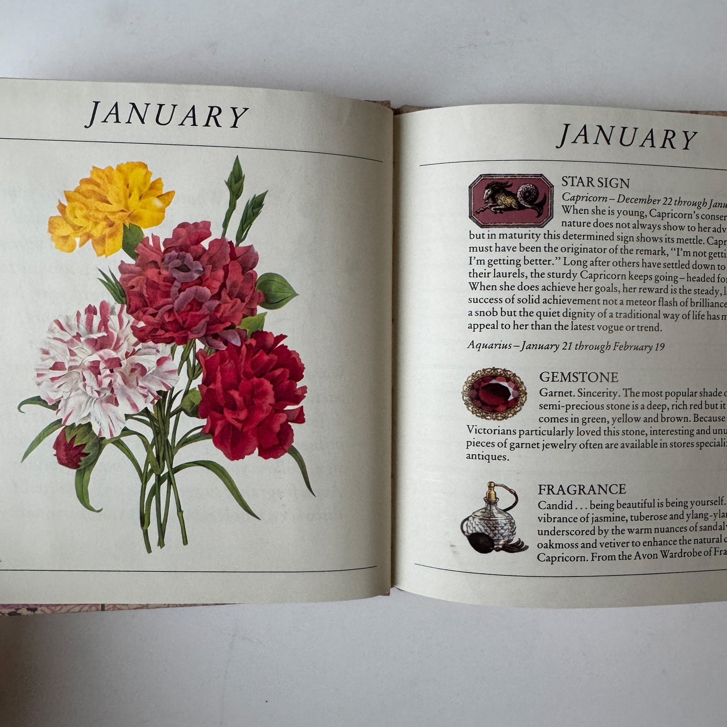 Avon French Aster Birthday Book, 1985 Perpetual Calendar, Botanical Art - Pretty Old Books