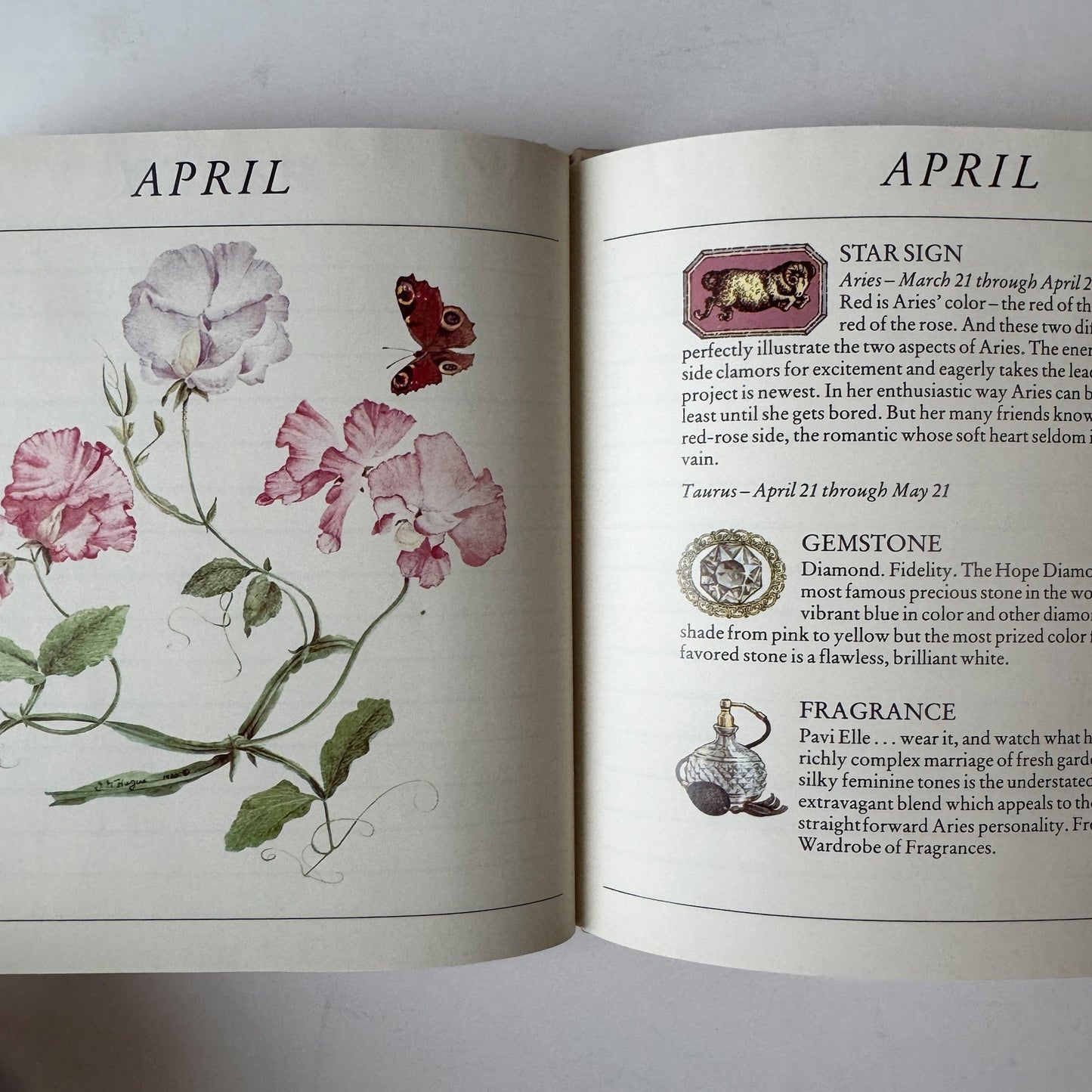 Avon French Aster Birthday Book, 1985 Perpetual Calendar, Botanical Art - Pretty Old Books